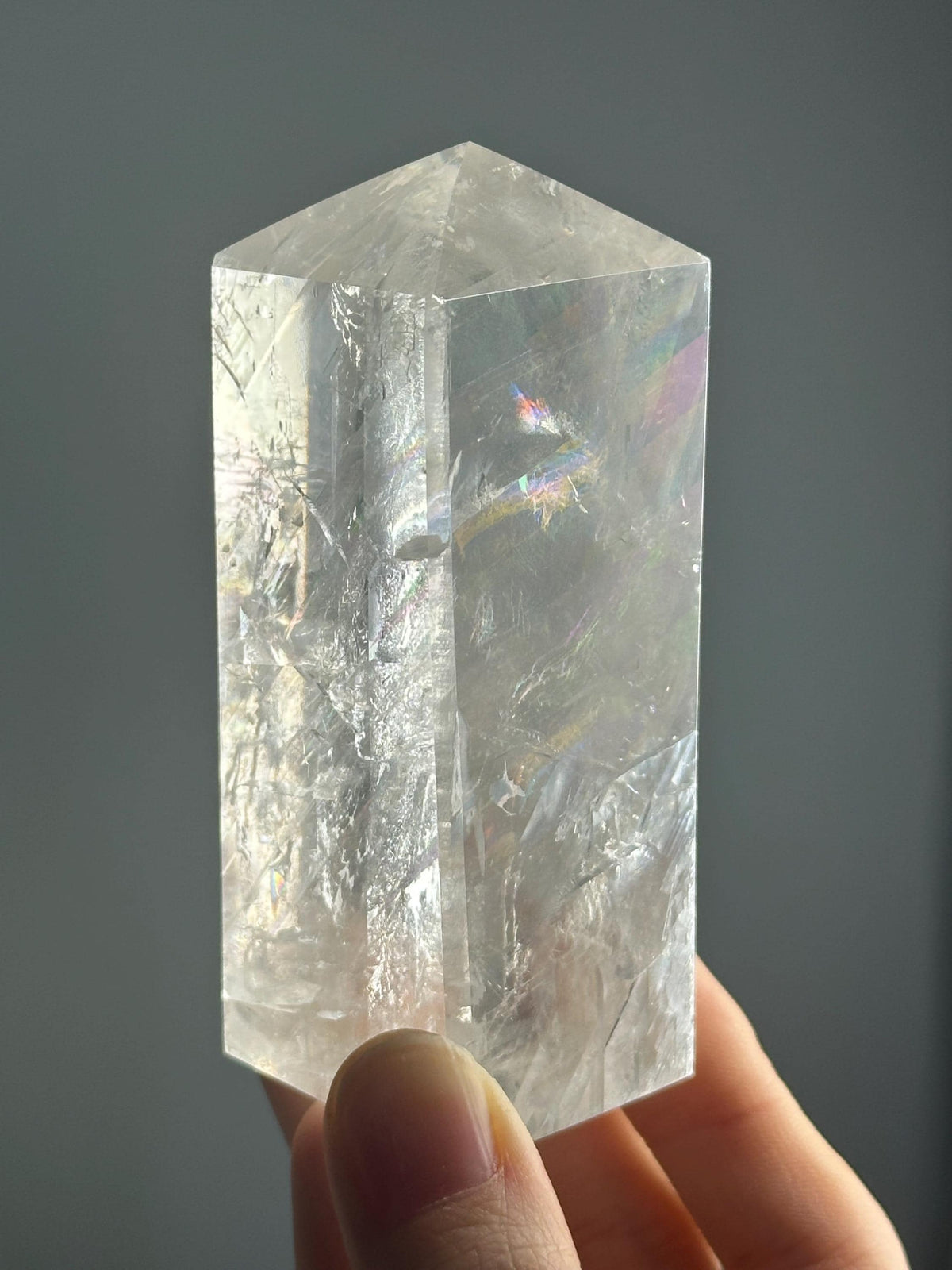 Optical Calcite Tower | Natural Clear Calcite Crystal Point | Polished Standing Iceland Spar Mineral Specimen for Collectors Display Decor