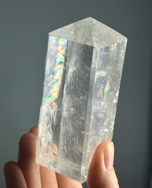 Optical Calcite Tower | Natural Clear Calcite Crystal Point | Polished Standing Iceland Spar Mineral Specimen for Collectors Display Decor