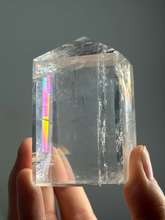 Optical Calcite Tower | Natural Clear Calcite Crystal Point | Polished Standing Iceland Spar Mineral Specimen for Collectors Display Decor
