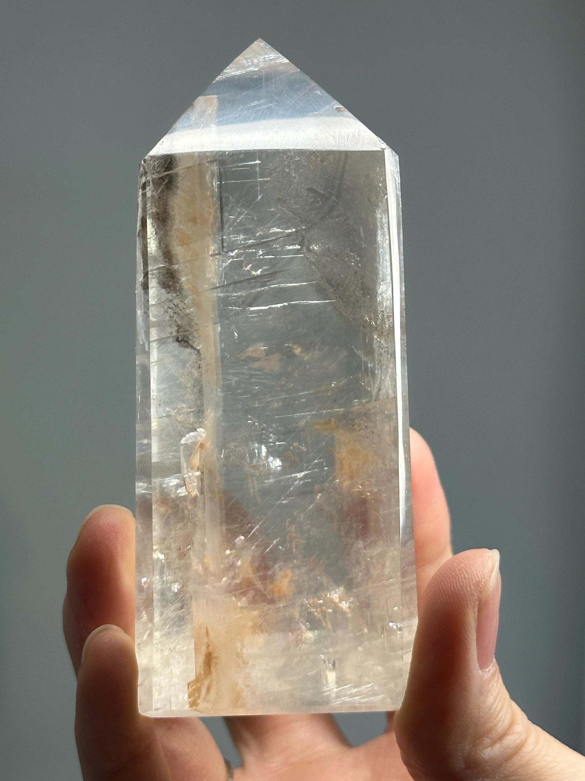 Optical Calcite Tower | Natural Clear Calcite Crystal Point | Polished Standing Iceland Spar Mineral Specimen for Collectors Display Decor