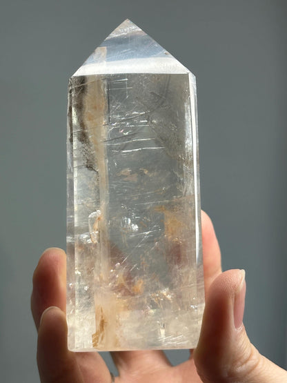 Optical Calcite Tower | Natural Clear Calcite Crystal Point | Polished Standing Iceland Spar Mineral Specimen for Collectors Display Decor