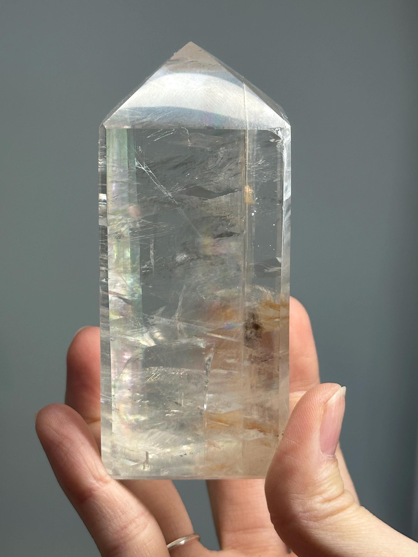 Optical Calcite Tower | Natural Clear Calcite Crystal Point | Polished Standing Iceland Spar Mineral Specimen for Collectors Display Decor