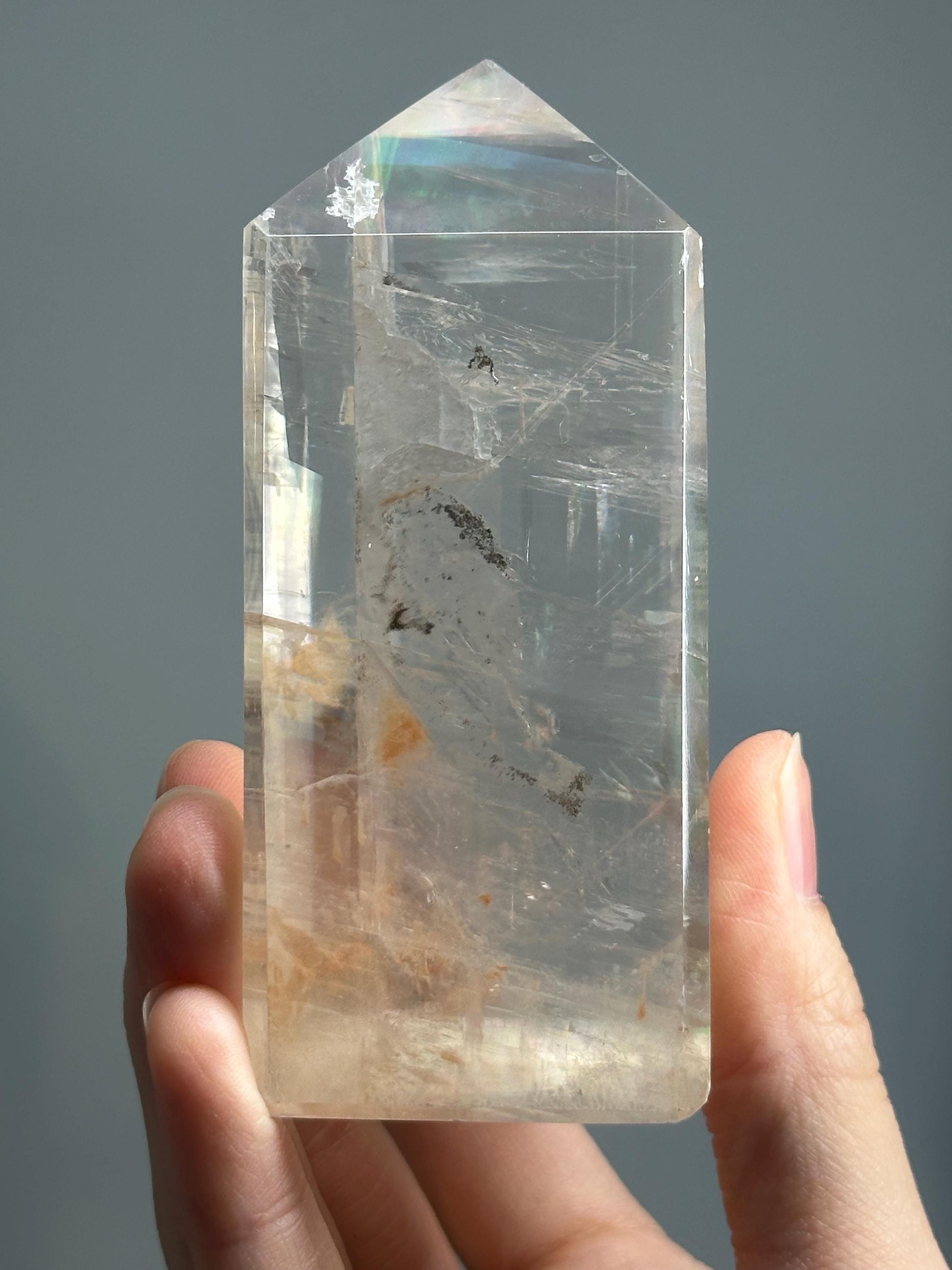 Optical Calcite Tower | Natural Clear Calcite Crystal Point | Polished Standing Iceland Spar Mineral Specimen for Collectors Display Decor