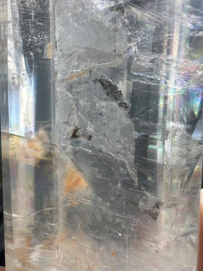 Optical Calcite Tower | Natural Clear Calcite Crystal Point | Polished Standing Iceland Spar Mineral Specimen for Collectors Display Decor