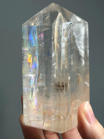 Optical Calcite Tower | Natural Clear Calcite Crystal Point | Polished Standing Iceland Spar Mineral Specimen for Collectors Display Decor