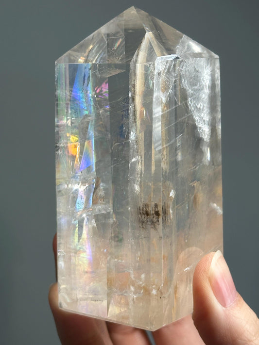Optical Calcite Tower | Natural Clear Calcite Crystal Point | Polished Standing Iceland Spar Mineral Specimen for Collectors Display Decor