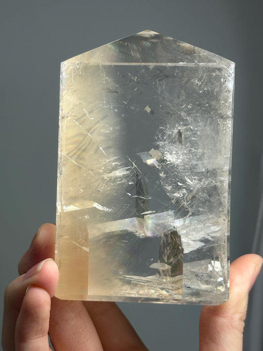Optical Calcite Tower | Natural Clear Calcite Crystal Point | Polished Standing Iceland Spar Mineral Specimen for Collectors Display Decor