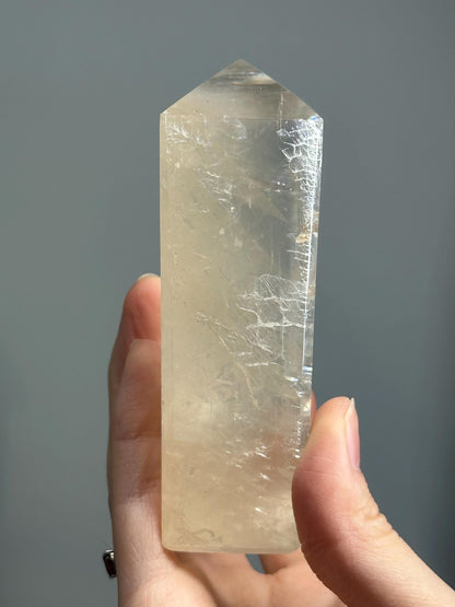 Optical Calcite Tower | Natural Clear Calcite Crystal Point | Polished Standing Iceland Spar Mineral Specimen for Collectors Display Decor
