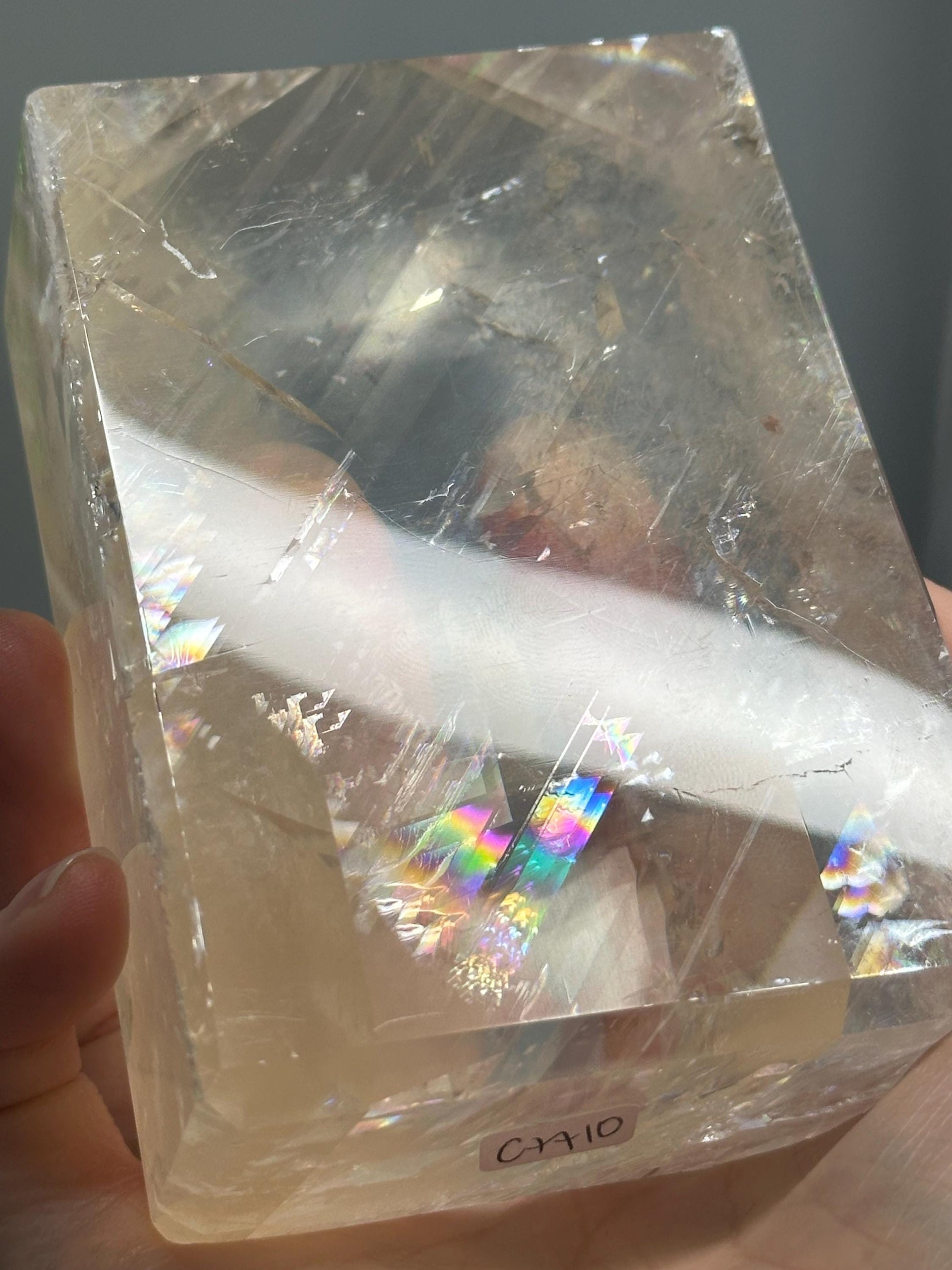 Optical Calcite Tower | Natural Clear Calcite Crystal Point | Polished Standing Iceland Spar Mineral Specimen for Collectors Display Decor