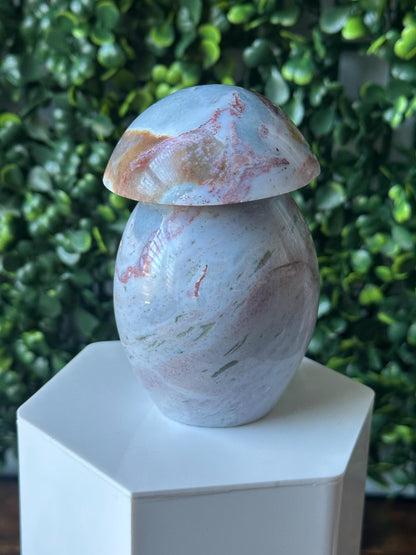 Sea Jasper Mushroom Carving | Natural Ocean Jasper Stone Sculpture | Polished Crystal Mushroom Mineral Specimen for Collectors Display Decor