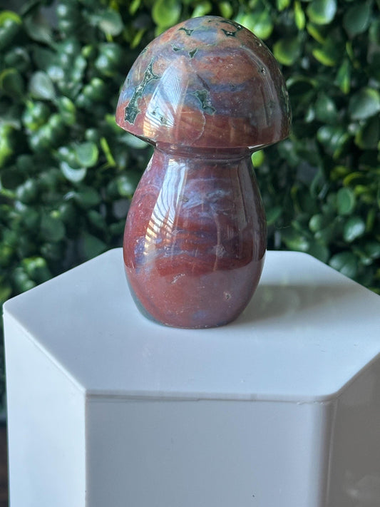 Sea Jasper Mushroom Carving | Natural Ocean Jasper Stone Sculpture | Polished Crystal Mushroom Mineral Specimen for Collectors Display Decor