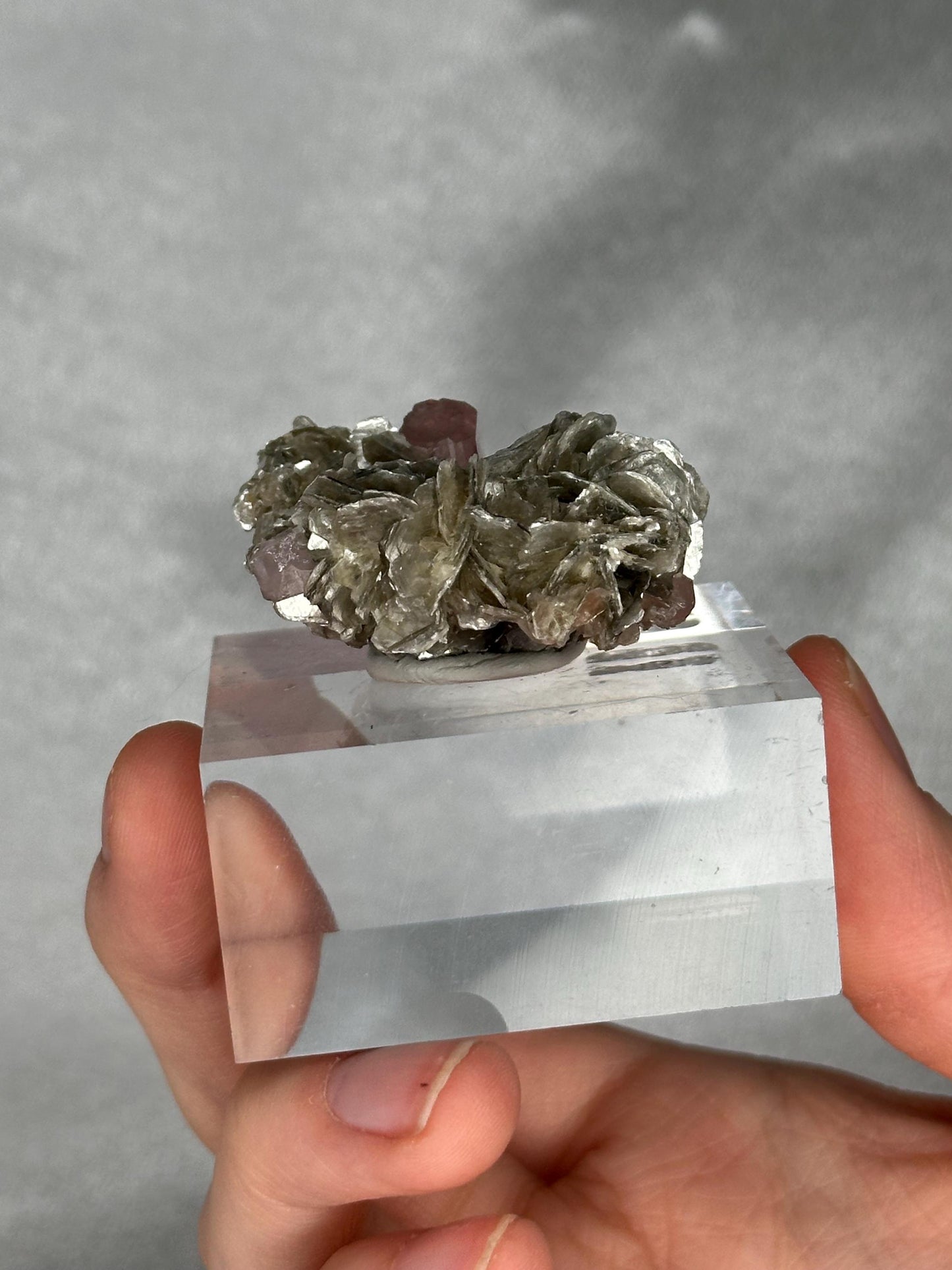 Gemmy Pink Apatite Muscovite Specimen | Rosy Crystal Formation | Natural Mineral Display Piece | Collector Showcase Decorative Accent