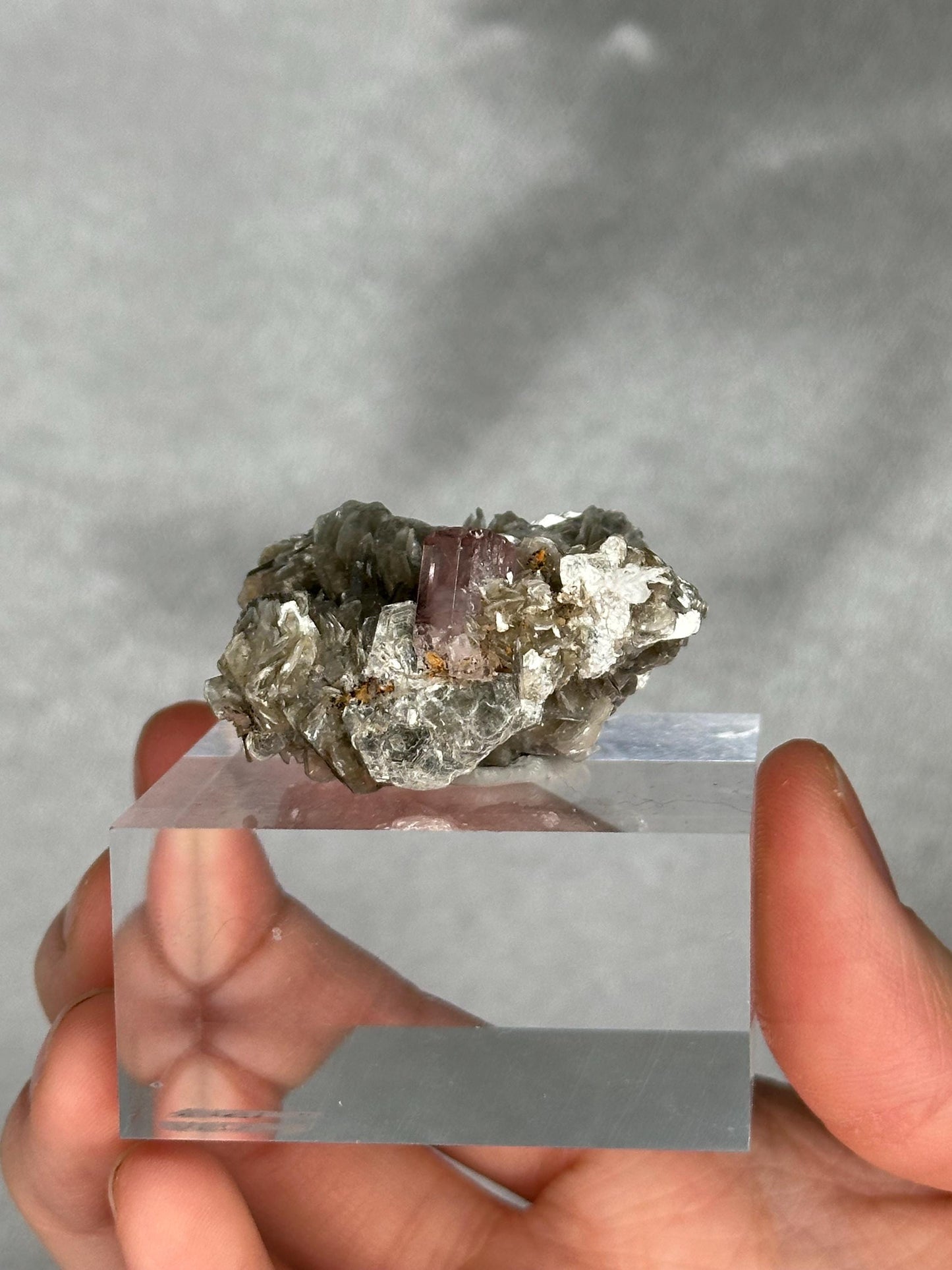 Gemmy Pink Apatite Muscovite Specimen | Rosy Crystal Formation | Natural Mineral Display Piece | Collector Showcase Decorative Accent