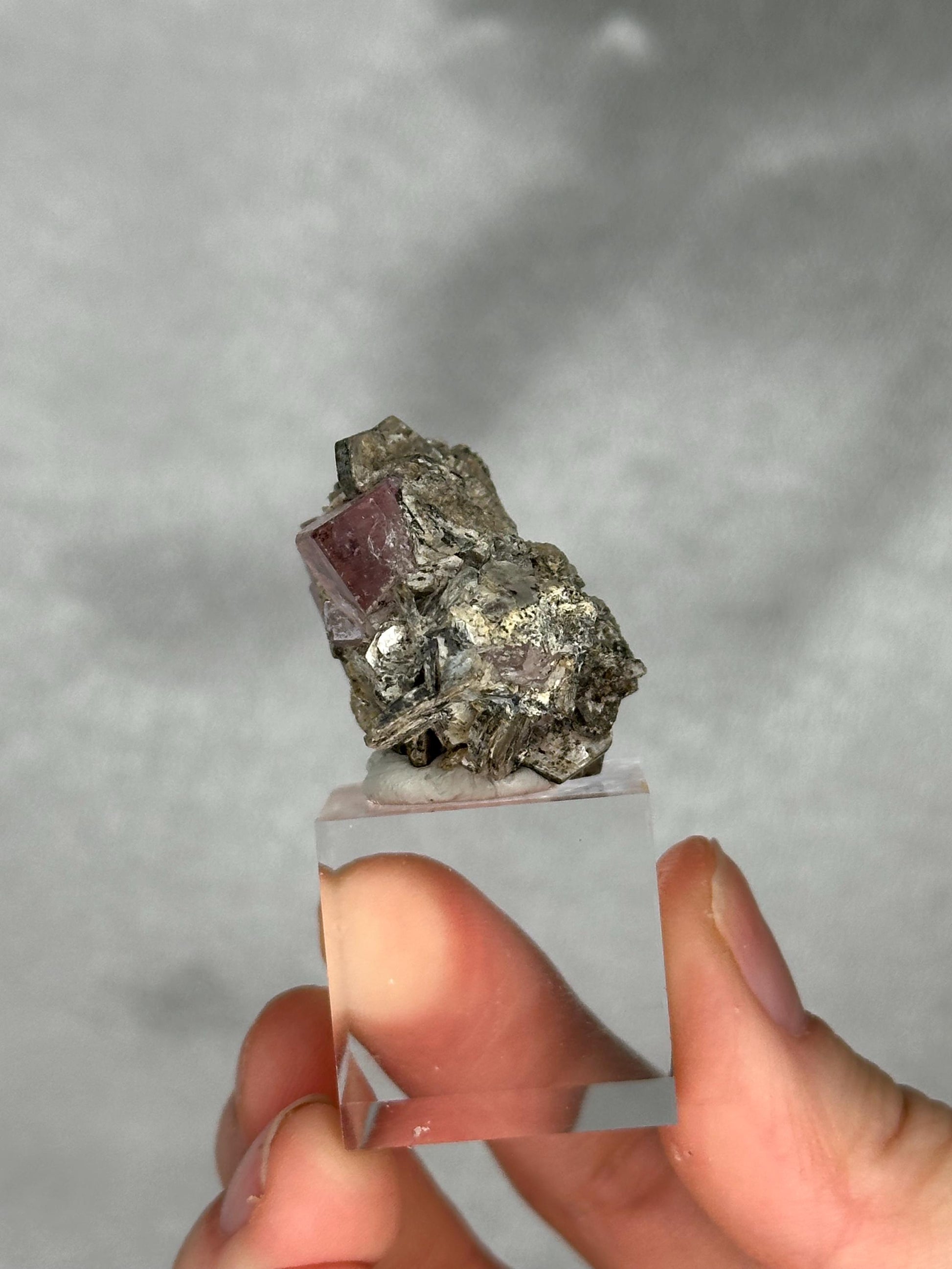 Gemmy Pink Apatite Muscovite Specimen | Rosy Crystal Formation | Natural Mineral Display Piece | Collector Showcase Decorative Accent