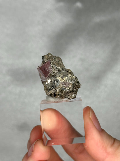Gemmy Pink Apatite Muscovite Specimen | Rosy Crystal Formation | Natural Mineral Display Piece | Collector Showcase Decorative Accent