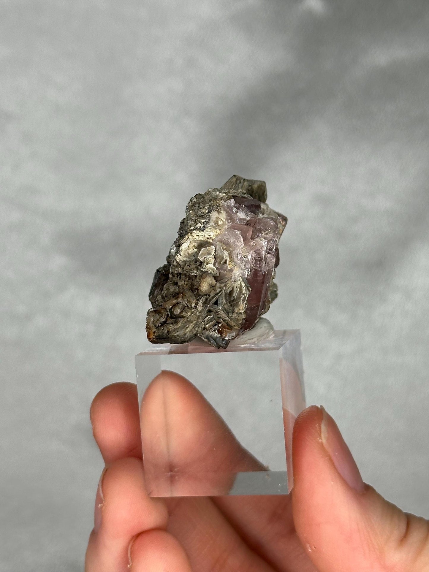 Gemmy Pink Apatite Muscovite Specimen | Rosy Crystal Formation | Natural Mineral Display Piece | Collector Showcase Decorative Accent