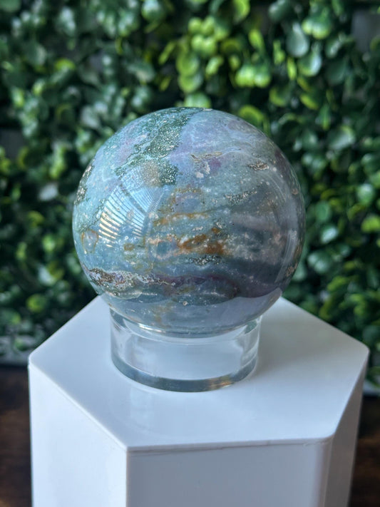 Sea Jasper Sphere | Natural Ocean Jasper Crystal Orb | Polished Stone Ball Mineral Specimen | Collector Display Decorative Accent