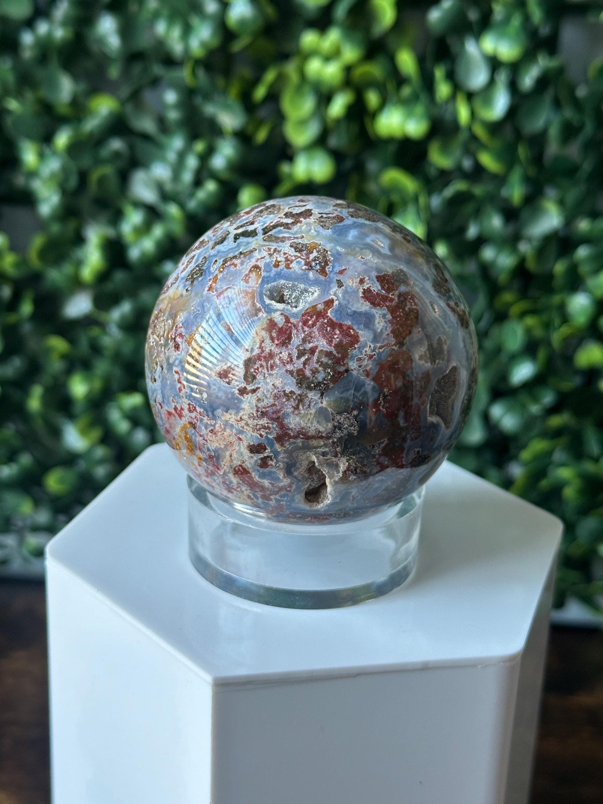 Sea Jasper Sphere | Natural Ocean Jasper Crystal Orb | Polished Stone Ball Mineral Specimen | Collector Display Decorative Accent