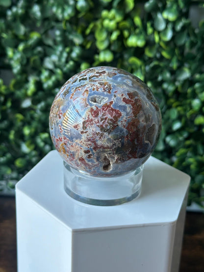 Sea Jasper Sphere | Natural Ocean Jasper Crystal Orb | Polished Stone Ball Mineral Specimen | Collector Display Decorative Accent