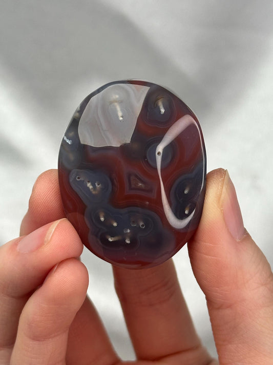 Swazi Agate Palm Stone | Natural Banded Agate Hand Stone | Smooth Polished Mineral Specimen for Collectors & Display