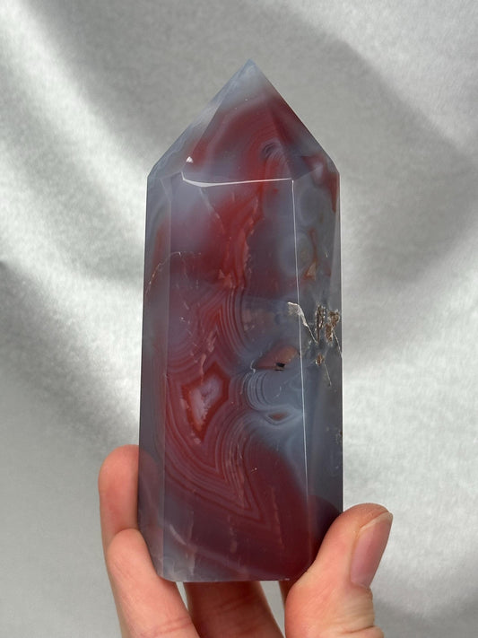 Swazi Agate Tower | Natural Banded Agate Crystal Point | Polished Standing Mineral Specimen for Collectors & Display