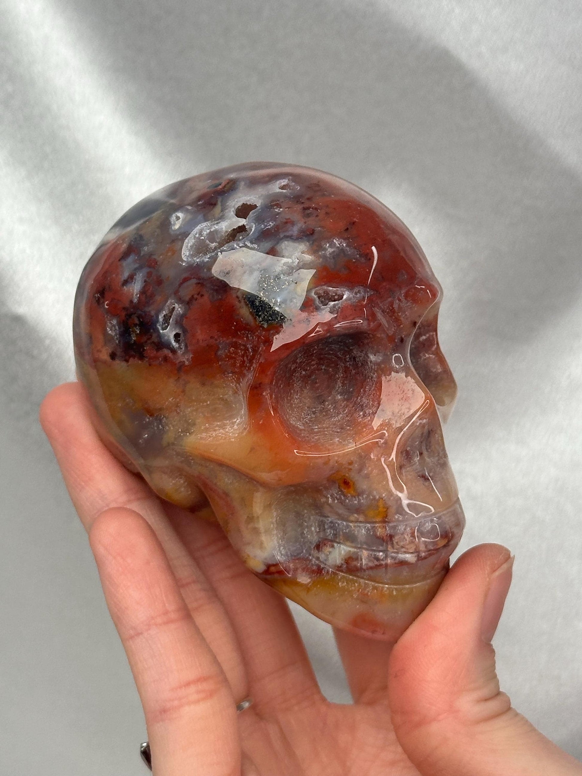 Ocean Jasper Skull Carving | Colorful Sea Jasper Crystal Skull | Polished Stone Sculpture Mineral Specimen for Collectors & Display