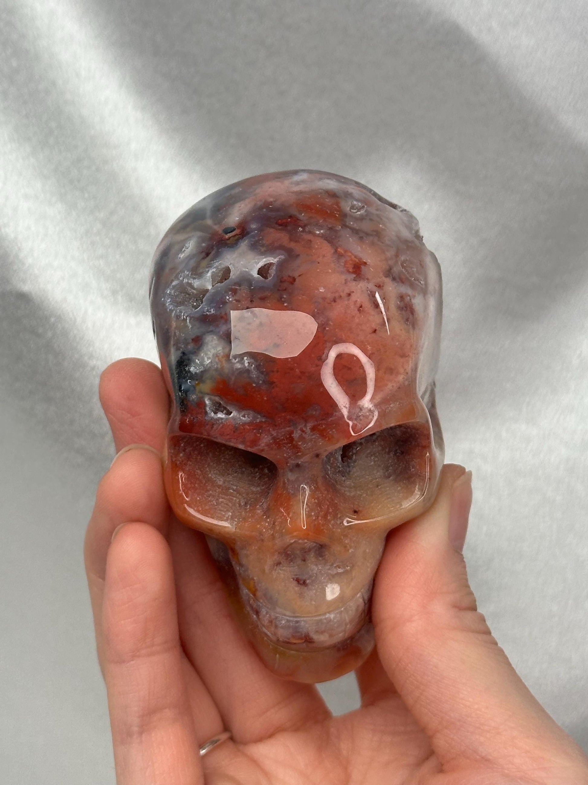 Ocean Jasper Skull Carving | Colorful Sea Jasper Crystal Skull | Polished Stone Sculpture Mineral Specimen for Collectors & Display