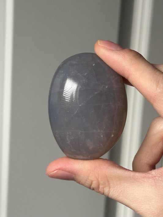 Blue Rose Quartz Small Palm Stone | Natural Quartz Crystal Handheld Piece | Smooth Mineral Specimen | Collector Display Decorative Accent