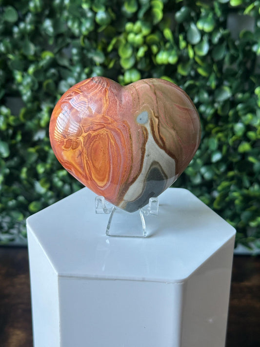 Polychrome Jasper Heart Carving | Multicolor Stone Sculpture | Smooth Mineral Display Piece | Decorative Collectible Crystal Accent