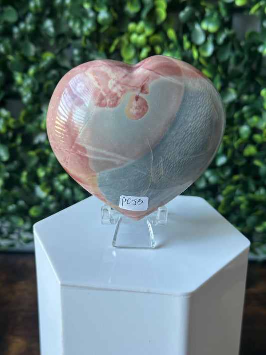 Polychrome Jasper Heart Carving | Multicolor Stone Sculpture | Smooth Mineral Display Piece | Decorative Collectible Crystal Accent