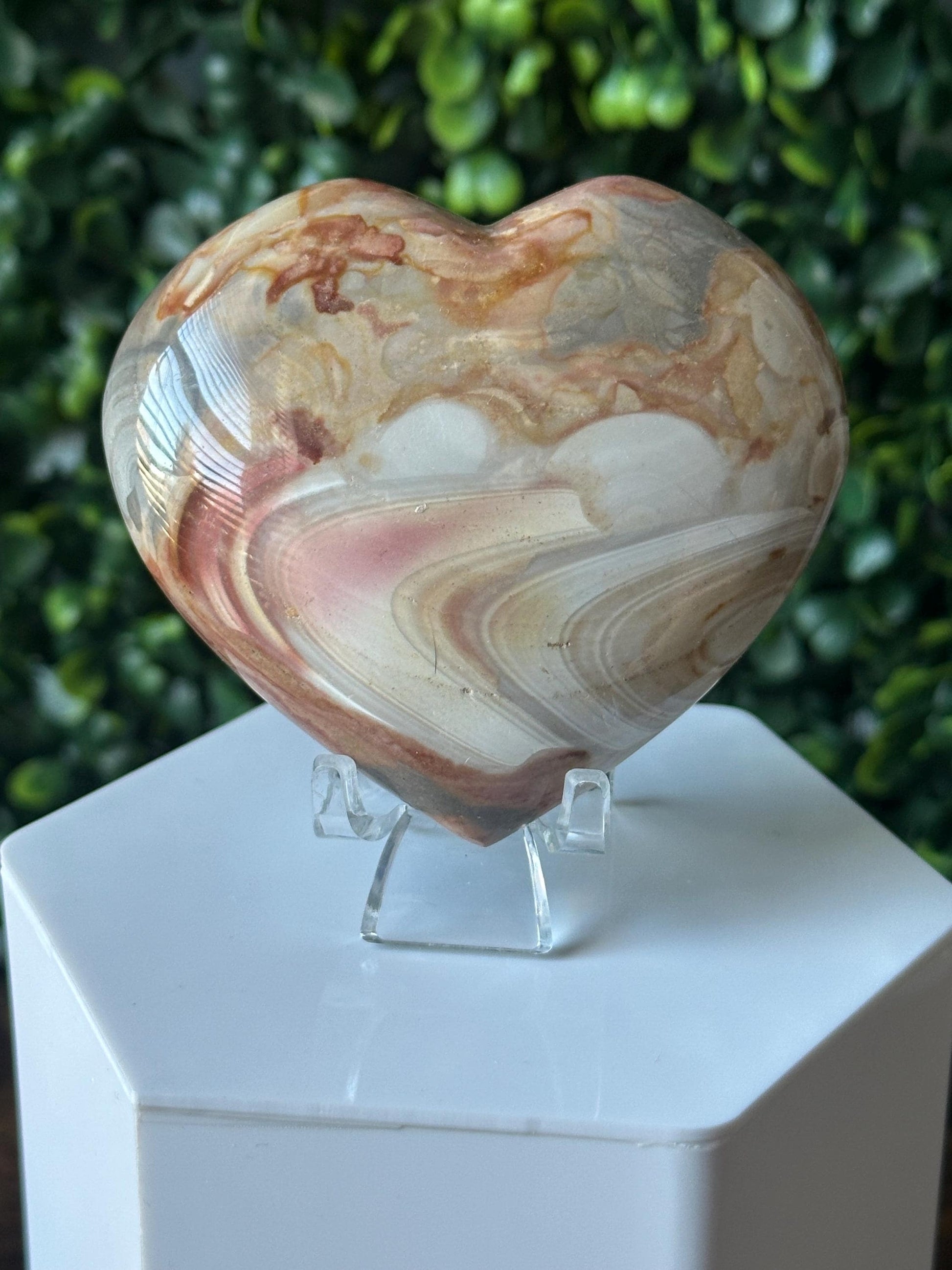 Polychrome Jasper Heart Carving | Multicolor Stone Sculpture | Smooth Mineral Display Piece | Decorative Collectible Crystal Accent