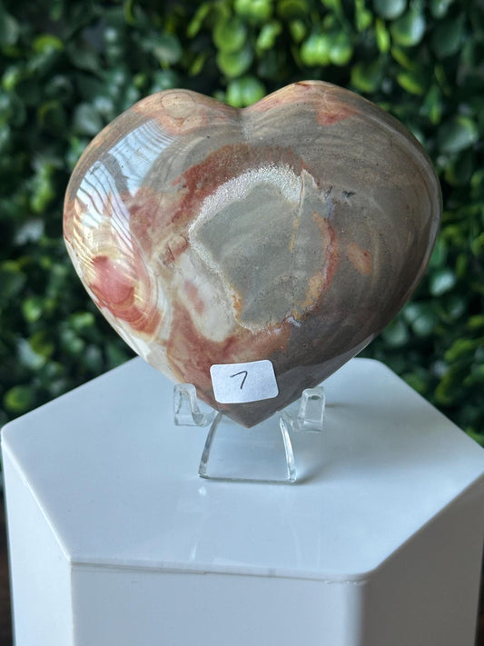 Polychrome Jasper Heart Carving | Multicolor Stone Sculpture | Smooth Mineral Display Piece | Decorative Collectible Crystal Accent