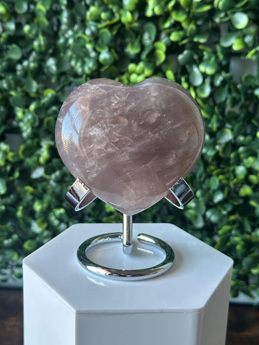Blue Rose Quartz Heart with Metal Stand | Natural Quartz Crystal Heart Display | Polished Stone Decor Piece for Collectors & Home Shelves