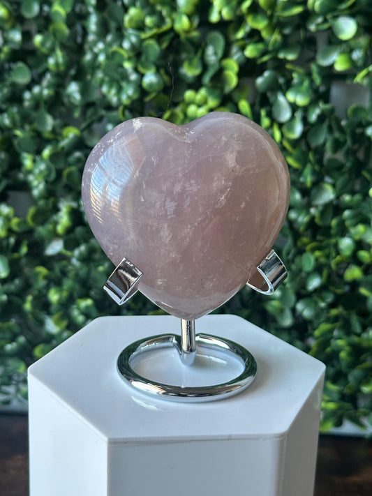 Blue Rose Quartz Heart with Metal Stand | Natural Quartz Crystal Heart Display | Polished Stone Decor Piece for Collectors & Home Shelves