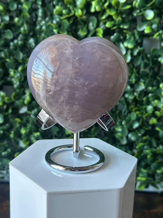 Blue Rose Quartz Heart with Metal Stand | Natural Quartz Crystal Heart Display | Polished Stone Decor Piece for Collectors & Home Shelves