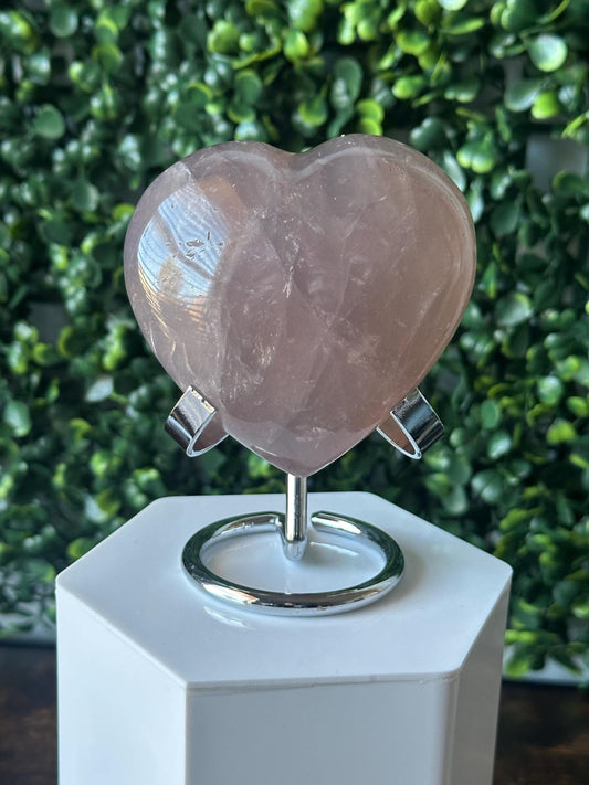 Blue Rose Quartz Heart with Metal Stand | Natural Quartz Crystal Heart Display | Polished Stone Decor Piece for Collectors & Home Shelves