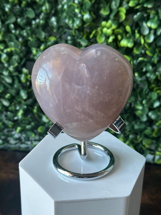 Blue Rose Quartz Heart with Metal Stand | Natural Quartz Crystal Heart Display | Polished Stone Decor Piece for Collectors & Home Shelves