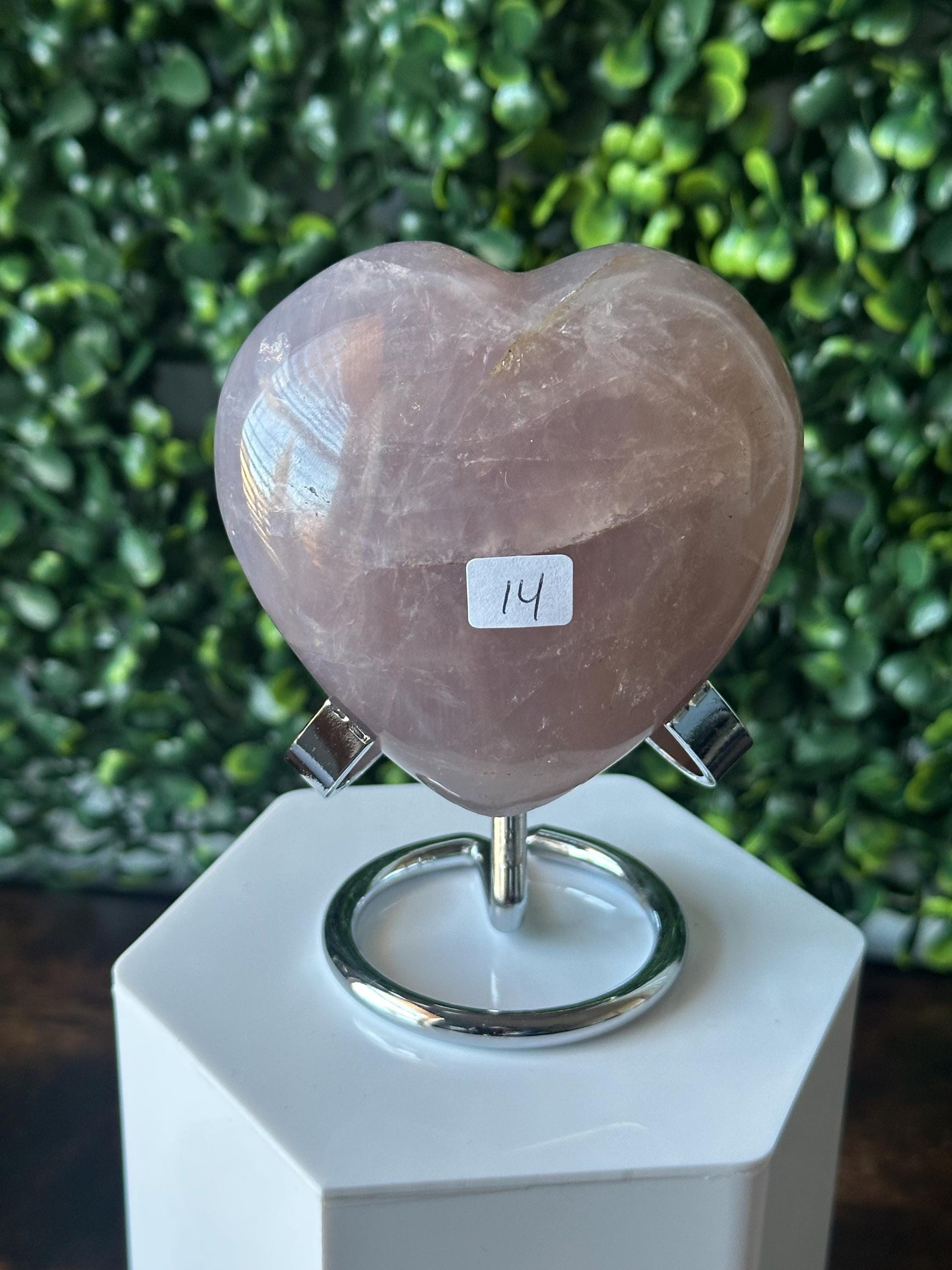 Blue Rose Quartz Heart with Metal Stand | Natural Quartz Crystal Heart Display | Polished Stone Decor Piece for Collectors & Home Shelves