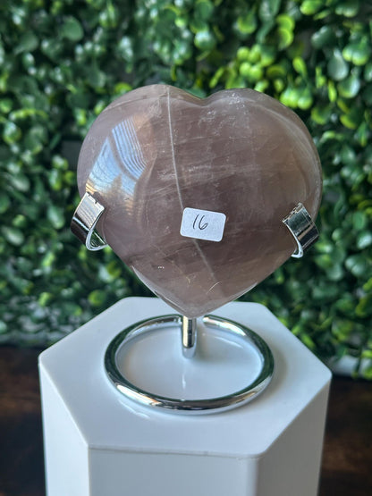 Blue Rose Quartz Heart with Metal Stand | Natural Quartz Crystal Heart Display | Polished Stone Decor Piece for Collectors & Home Shelves