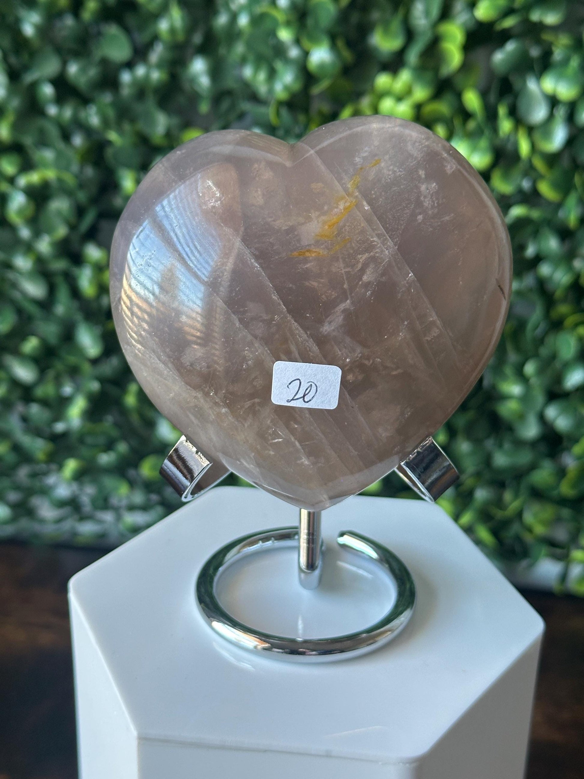 Blue Rose Quartz Heart with Metal Stand | Natural Quartz Crystal Heart Display | Polished Stone Decor Piece for Collectors & Home Shelves