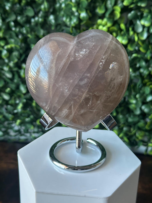 Blue Rose Quartz Heart with Metal Stand | Natural Quartz Crystal Heart Display | Polished Stone Decor Piece for Collectors & Home Shelves