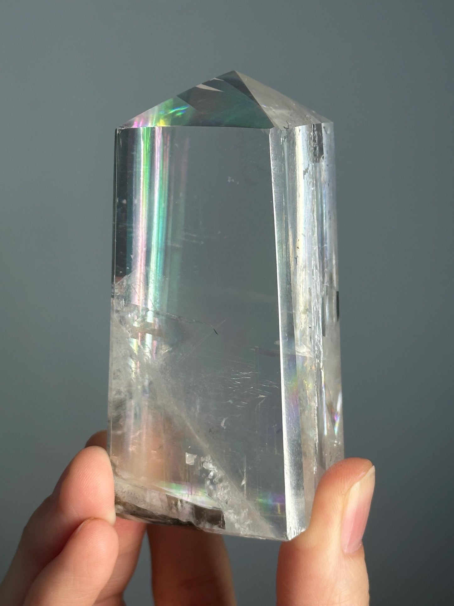 Optical Calcite Tower | Natural Clear Calcite Crystal Point | Polished Standing Iceland Spar Mineral Specimen for Collectors Display Decor