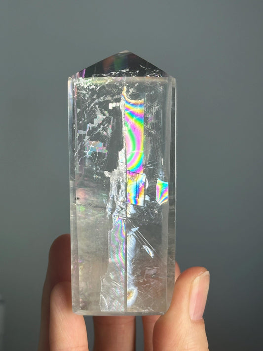 Optical Calcite Tower | Natural Clear Calcite Crystal Point | Polished Standing Iceland Spar Mineral Specimen for Collectors Display Decor