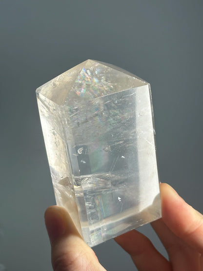Optical Calcite Tower | Natural Clear Calcite Crystal Point | Polished Standing Iceland Spar Mineral Specimen for Collectors Display Decor