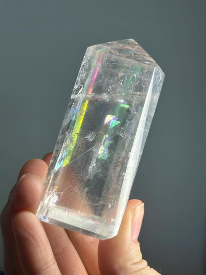 Optical Calcite Tower | Natural Clear Calcite Crystal Point | Polished Standing Iceland Spar Mineral Specimen for Collectors Display Decor