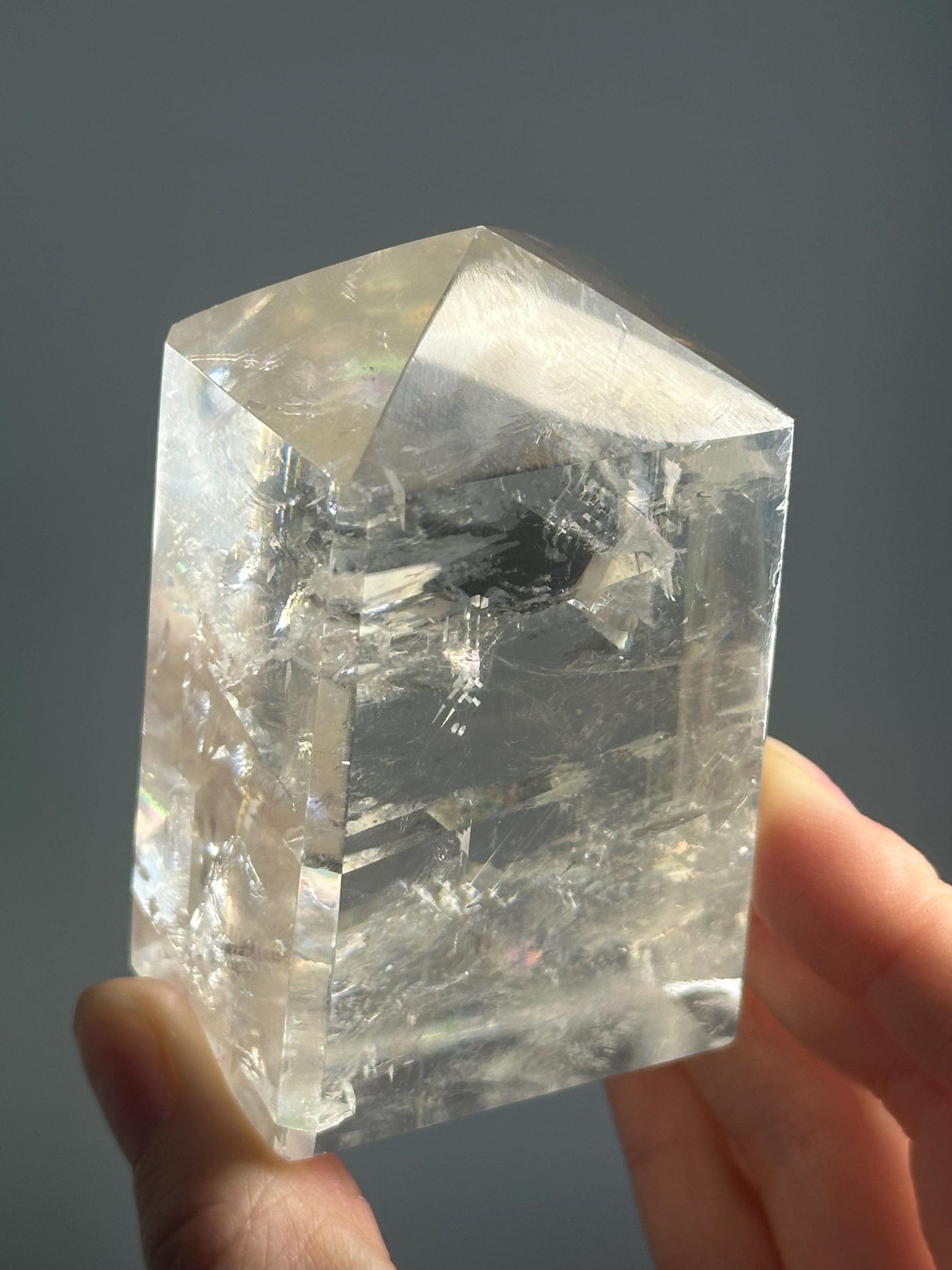 Optical Calcite Tower | Natural Clear Calcite Crystal Point | Polished Standing Iceland Spar Mineral Specimen for Collectors Display Decor