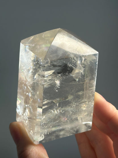 Optical Calcite Tower | Natural Clear Calcite Crystal Point | Polished Standing Iceland Spar Mineral Specimen for Collectors Display Decor