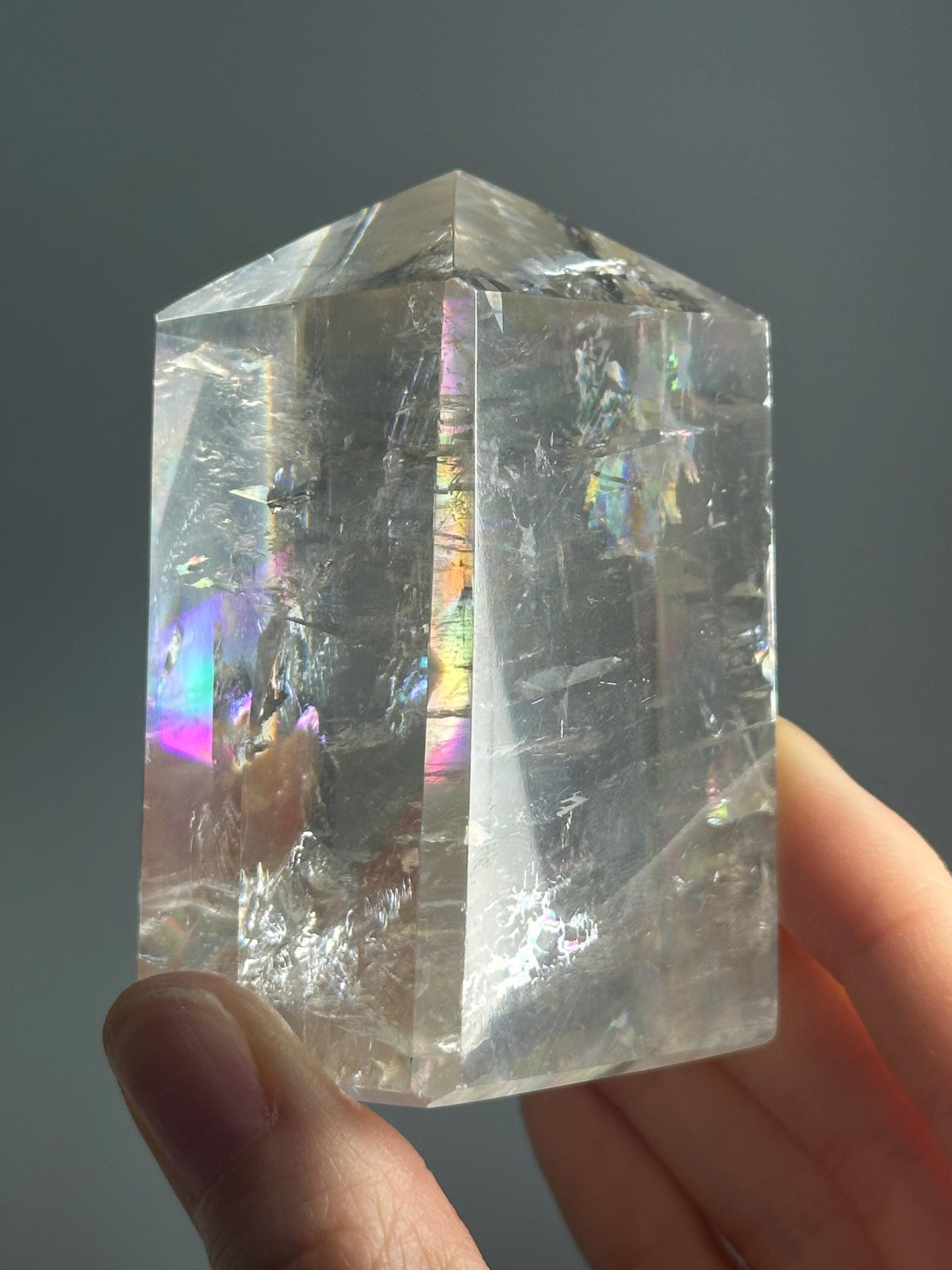 Optical Calcite Tower | Natural Clear Calcite Crystal Point | Polished Standing Iceland Spar Mineral Specimen for Collectors Display Decor
