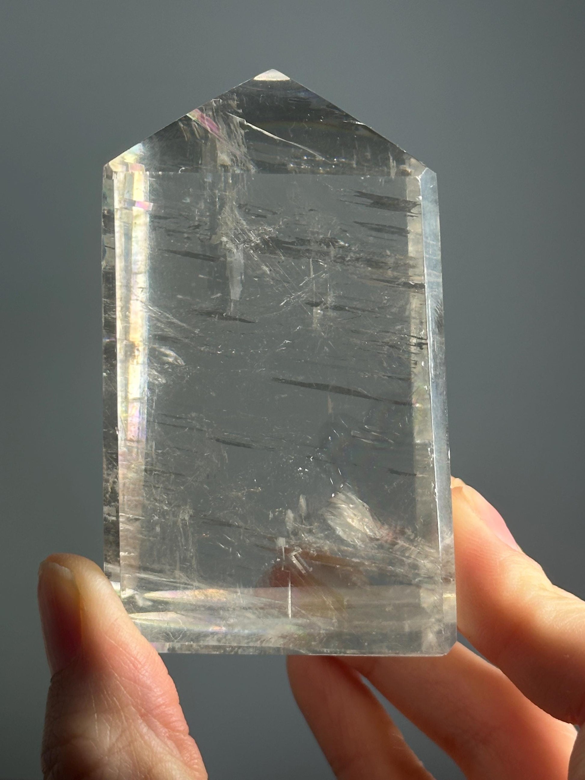 Optical Calcite Tower | Natural Clear Calcite Crystal Point | Polished Standing Iceland Spar Mineral Specimen for Collectors Display Decor