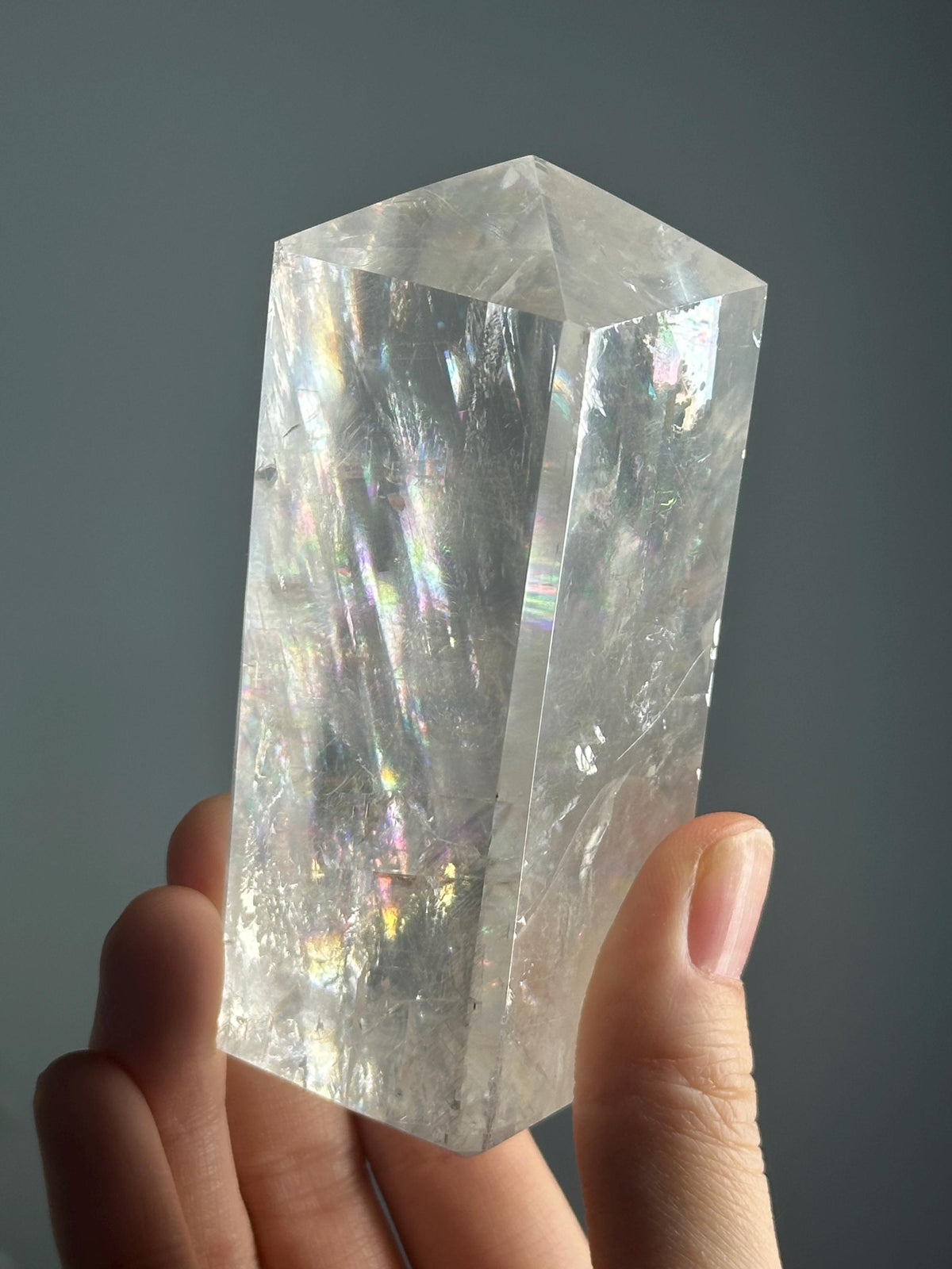Optical Calcite Tower | Natural Clear Calcite Crystal Point | Polished Standing Iceland Spar Mineral Specimen for Collectors Display Decor